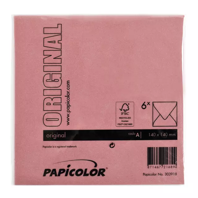 Een Envelop Papicolor 140x140mm rood koop je bij Van Hoye Kantoor BV