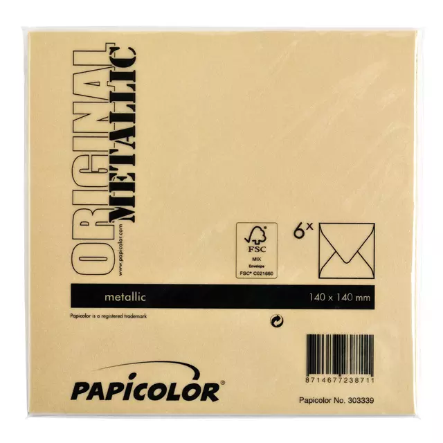Een Envelop Papicolor 140x140mm metallic goud koop je bij KantoorProfi België BV