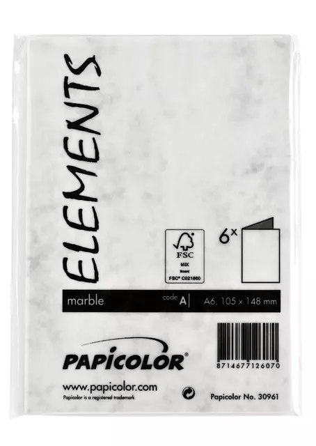 Een Correspondentiekaart Papicolor dubbel 105x148mm marmer grijs pak à 6 stuks koop je bij Totaal Kantoor Goeree