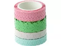 Washi tape Folia kant pastel 2x 15mmx5m 2x 10mmx5m 4 designs 4 kleuren
