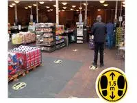 Een Vloersticker voor gladde vloeren houd afstand Ø350mm geel/zwart koop je bij Van Leeuwen Boeken- en kantoorartikelen