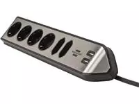 Stekkerdoos Brennenstuhl bureau Estilo 6 voudig inclusief 2 USB 2 meter zwart/zilver
