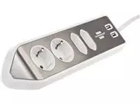 Stekkerdoos Brennenstuhl bureau Estilo 4 voudig inclusief 2 USB 2 meter wit/zilver