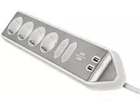 Een Stekkerdoos Brennenstuhl bureau Estilo 6-voudig incl. 2 USB 200cm wit zilver koop je bij Van Leeuwen Boeken- en kantoorartikelen