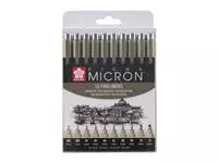 Een Fineliner Sakura Pigma Micron set à 10 schrijfbreedtes zwart koop je bij Totaal Kantoor Goeree