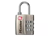 Een Hangslot Masterlock 3-cijfer combinatie TSA nikkel 30mm koop je bij EconOffice