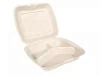 Een Menuklapverpakking IEZZY IP4 3-vaks suikerriet beige 100 stuks koop je bij EconOffice