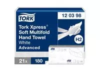 Een Handdoek Tork Xpress® H2 Multifold advanced 2-laags 21x180st wit 120398 koop je bij KantoorProfi België BV