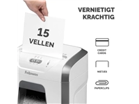 Een Papiervernietiger Fellowes Powershred 15C snippers 4x40mm wit koop je bij Van Hoye Kantoor BV