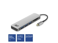 Hub ACT USB-C 3.0, 3x USB-A cardreader PD p-through