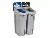 Afvalbak Rubbermaid Slim Jim Recyclestation starterset 87L grijs