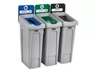 Een Afvalbak Rubbermaid Slim Jim Recyclestation starterset 87L grijs koop je bij EconOffice