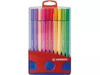 Een Viltstift STABILO Pen 68/20 ColorParade in rood/blauw etui medium assorti etui à 20 stuks koop je bij Van Leeuwen Boeken- en kantoorartikelen