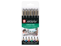 Een Brushpen Sakura Pigma Brush set á 6 stuks zwart koop je bij Totaal Kantoor Goeree