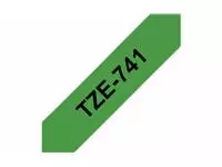 Een Labeltape Brother P-touch TZE-741 18mm zwart op groen koop je bij Van Hoye Kantoor BV
