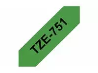 Een Labeltape Brother P-touch TZE-751 24mm zwart op groen koop je bij Van Hoye Kantoor BV