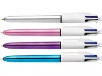 Een Balpen Bic 4kleuren shine medium zilver/paars/roze/blauw koop je bij Van Leeuwen Boeken- en kantoorartikelen