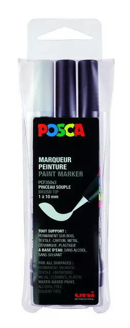 Een Brushverfstift Posca PCF350 1-10mm assorti set à 3 stuks koop je bij NiceSupplies.nl