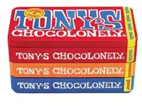 Chocolade Tony&#39;s Chocolonely puur-melk en karamel zeezout blik 540gr