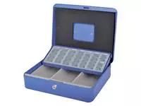 Een Geldkist Pavo met muntsorteerbak 300x240x90mm blauw koop je bij Van Leeuwen Boeken- en kantoorartikelen