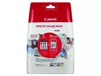 Een Inktcartridge Canon CLI-581 4 kleuren + 50vel fotopap 10x15cm koop je bij Van Leeuwen Boeken- en kantoorartikelen