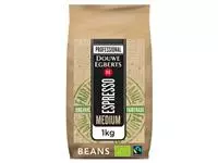 Een Koffie Douwe Egberts espresso bonen medium roast Organic en Fairtrade 1kg koop je bij Van Leeuwen Boeken- en kantoorartikelen