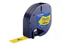Een Labeltape Dymo LetraTag plastic 12mm zwart op geel koop je bij Unimark Office B.V.
