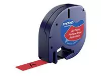 Een Labeltape Dymo LetraTag plastic 12mm zwart op rood koop je bij Unimark Office B.V.
