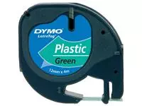 Een Labeltape Dymo LetraTag plastic 12mm zwart op groen koop je bij Van Leeuwen Boeken- en kantoorartikelen