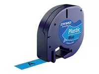 Labeltape Dymo LetraTag plastic 12mm zwart op blauw