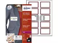 Een Naambadge etiket Avery L4786-20 80x50mm rood kader 200stuks koop je bij Van Leeuwen Boeken- en kantoorartikelen