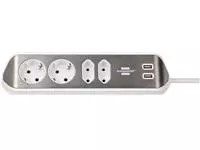 Een Stekkerdoos Brennenstuhl bureau Estilo 4-voudig incl. 2 USB 2m wit zilver koop je bij L&amp;N Partners voor Partners B.V.