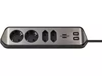 Een Stekkerdoos Brennenstuhl bureau Estilo 4-voudig incl. 2 USB 2m zwart zilver koop je bij MV Kantoortechniek B.V.