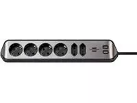 Een Stekkerdoos Brennenstuhl bureau Estilo 6 voudig inclusief 2 USB 2 meter zwart/zilver koop je bij L&amp;N Partners voor Partners B.V.