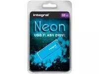 Een USB-stick 2.0 Integral 32GB neon blauw koop je bij Van Hoye Kantoor BV