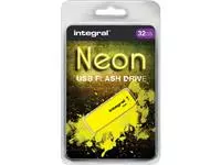Een USB-stick 2.0 Integral 32GB neon geel koop je bij Van Leeuwen Boeken- en kantoorartikelen
