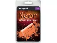 Een USB-stick 2.0 Integral 32GB neon oranje koop je bij Van Leeuwen Boeken- en kantoorartikelen