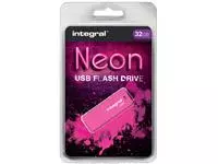 Een USB-stick 2.0 Integral 32GB neon roze koop je bij Van Leeuwen Boeken- en kantoorartikelen