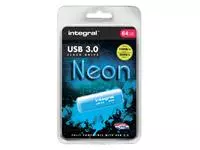 Een USB-stick 3.0 Integral 64GB neon blauw koop je bij Van Leeuwen Boeken- en kantoorartikelen