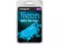 Een USB-stick 2.0 Integral 32GB neon blauw koop je bij Van Leeuwen Boeken- en kantoorartikelen