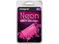 Een USB-stick 2.0 Integral 32GB neon roze koop je bij Alles voor uw kantoor