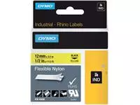 Een Labeltape Dymo Rhino industrieel nylon 12mm zwart op geel koop je bij QuickOffice BV