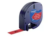 Een Labeltape Dymo LetraTag plastic 12mm zwart op rood koop je bij EconOffice