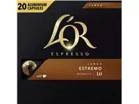 Een Koffiecups L'Or espresso Lungo Estremo 20 stuks koop je bij Van Leeuwen Boeken- en kantoorartikelen