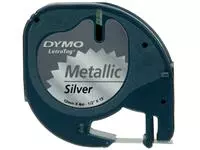 Labeltape Dymo LetraTag metallic 12mm zwart op zilver