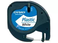 Een Labeltape Dymo LetraTag plastic 12mm zwart op wit koop je bij Totaal Kantoor Goeree