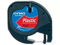 Een Labeltape Dymo LetraTag plastic 12mm zwart op rood koop je bij Van Leeuwen Boeken- en kantoorartikelen