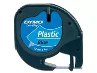 Een Labeltape Dymo LetraTag plastic 12mm zwart op blauw koop je bij Van Leeuwen Boeken- en kantoorartikelen