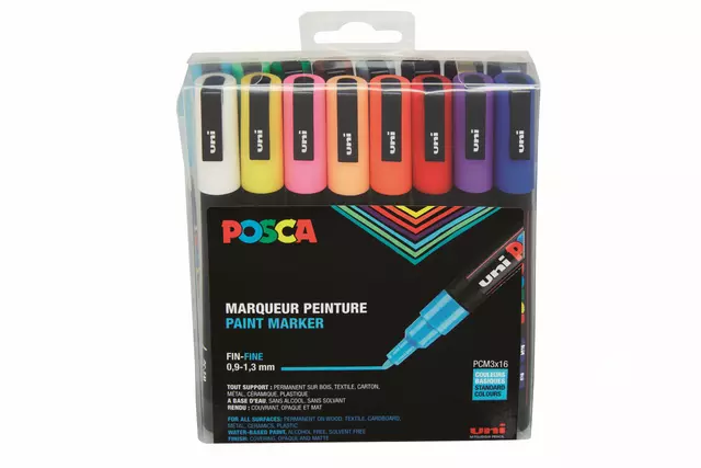 Een VERFSTIFT POSCA PC3M F STANDAARD KLEUREN 16ST ASS koop je bij Kantoorvakhandel van der Heijde