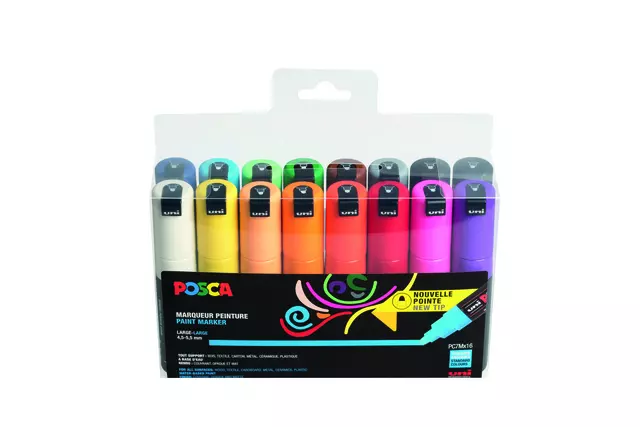 Verfstift Posca PC7M breed assorti set à 16 stuks